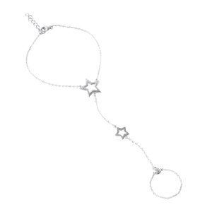 Sterling Silver 925 Double Open Star Clone Ring Bracelet with CZ Accents